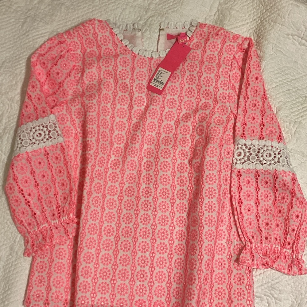 Lilly Pulitzer Pink Eyelet Lace Sleeve Blouse